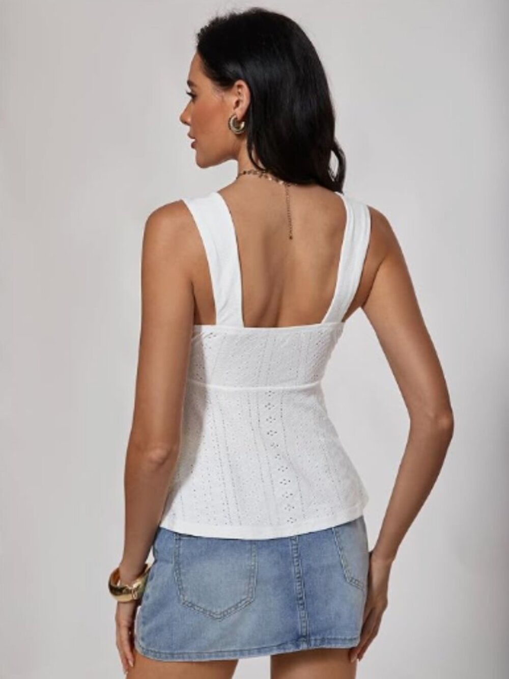 Y2K Eyelet Peplum Tank Top Sweetheart Neck Sleeveless Backless - Picture 5 of 5
